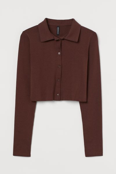 Short, fitted top in soft cotton jersey. Collar, buttons at front, and long, close-fitting sleeve... | H&M (US + CA)