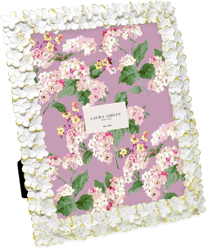 Laura Ashley 8x10 White & Gold Flower Textured Picture Frame w/Easel | Amazon (US)