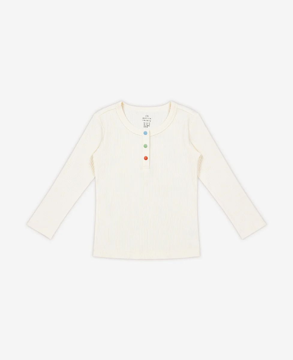 Rib Knit Long Sleeve Henley - Vanilla | Petite Revery