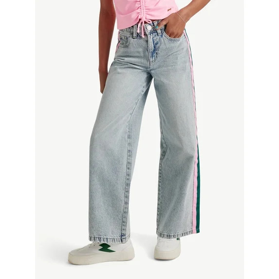 Justice Girls Wide Leg Textured Jeans, Sizes 6-18, Slim & Plus | Walmart (US)