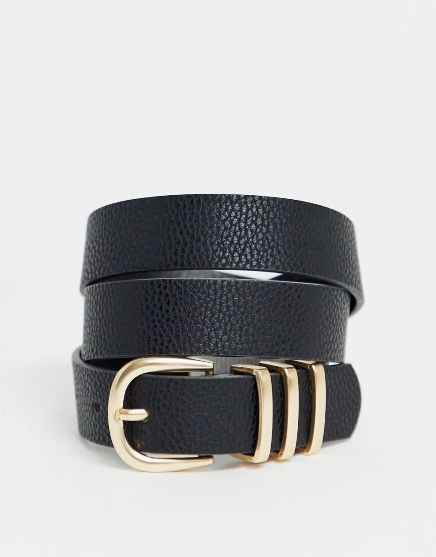 Pieces gold buckle belt in black-Beige | ASOS (Global)