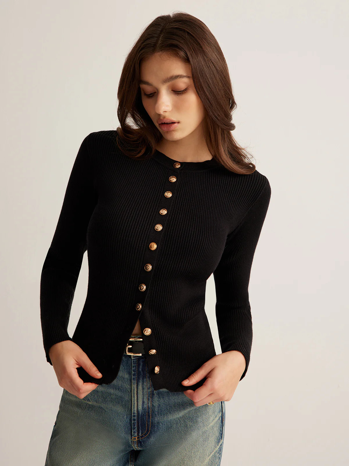 Button Down Skinny Knit Top | Commense