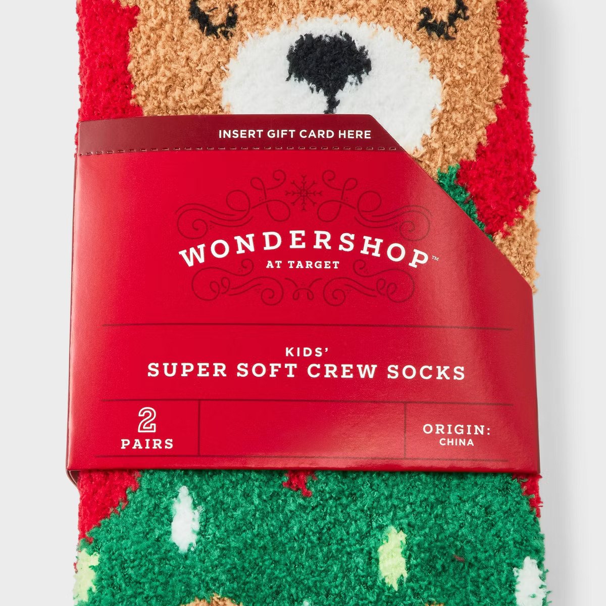 Kids' 2pk Christmas Tree Teddy Bear Cozy Crew Socks with Gift Card Holder - Wondershop™ Red | Target