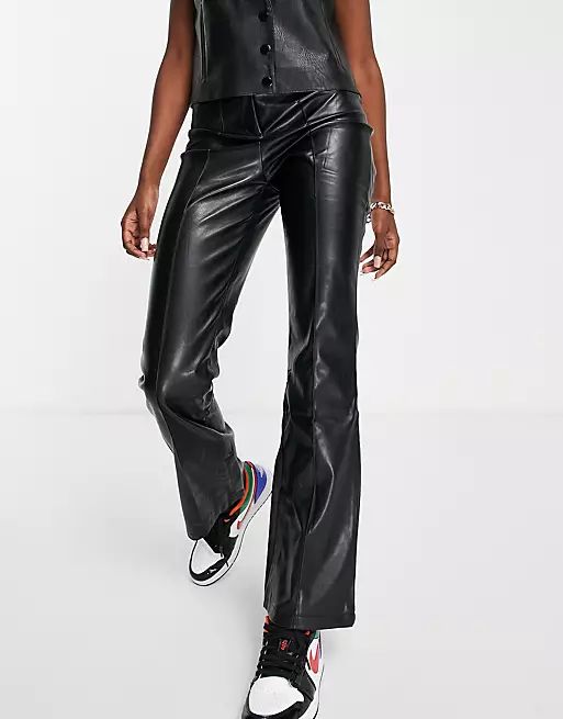ASOS DESIGN leather look kick flare in black | ASOS (Global)