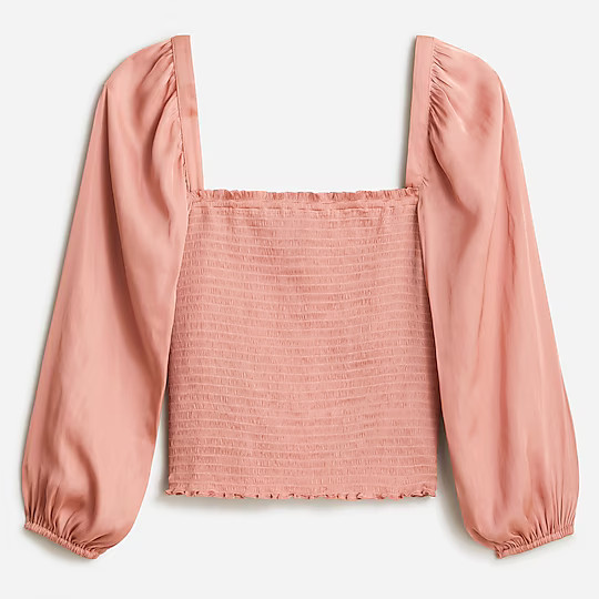 Squareneck smocked featherweight satin top | J. Crew US