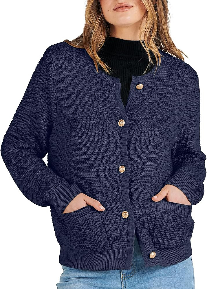 ANRABESS Women's Cardigan Sweaters 2023 Fall Open Front Long Sleeve Button Down Chunky Knit Cropp... | Amazon (US)