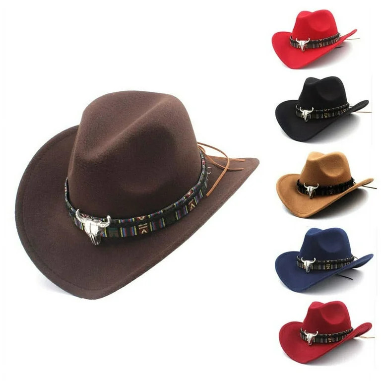 New Ethnic Style Western Cowboy Hat Women's Wool Hat Jazz Hat Western Cowboy Hat red | Walmart (US)