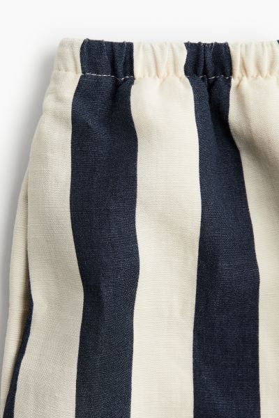 Linen-blend Pull-on Shorts - Natural white/blue striped - Ladies | H&M US | H&M (US + CA)
