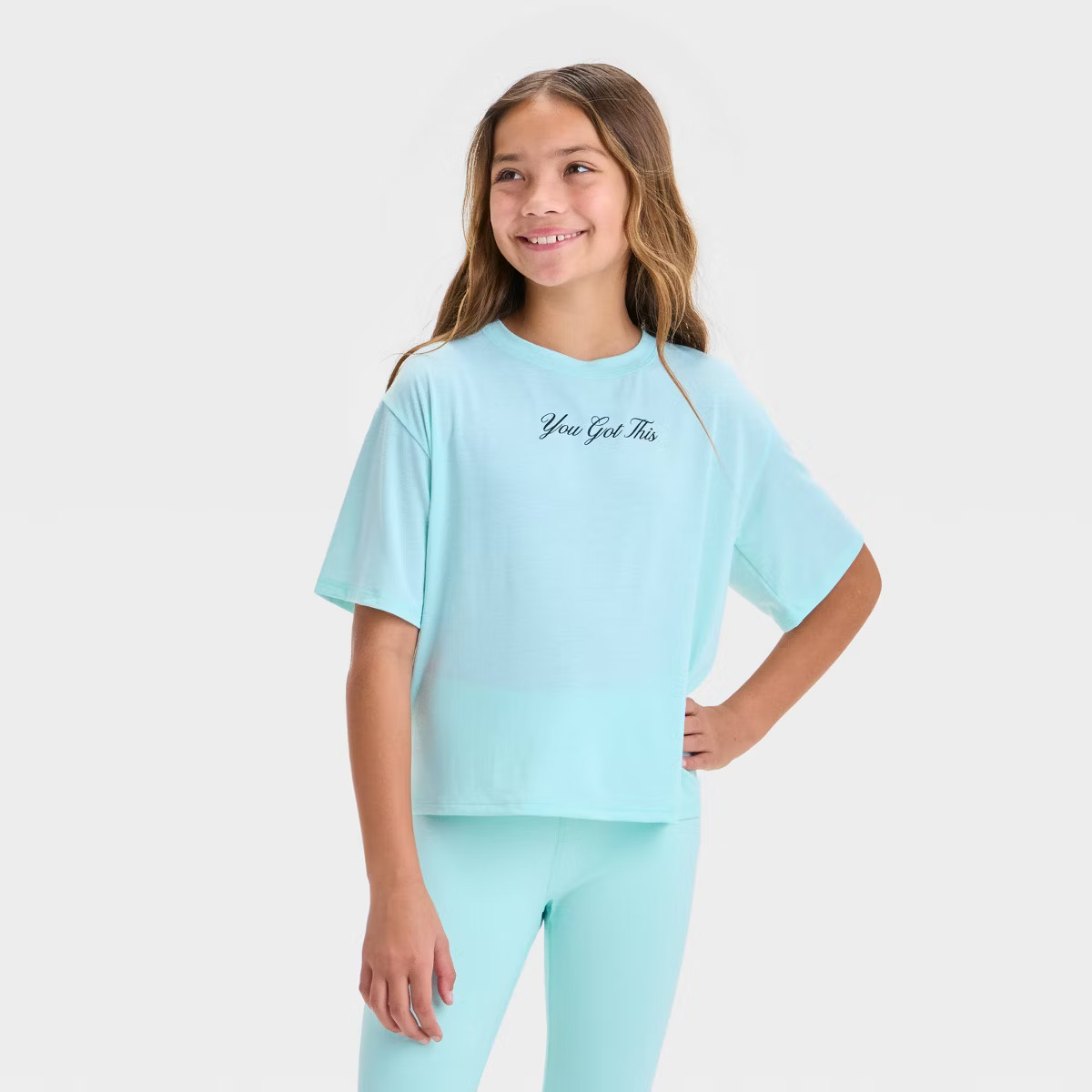 Girls' Short Sleeve "You Got This" Graphic T-Shirt - All In Motion™ Light Teal Green | Target