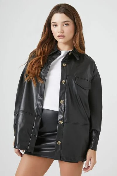 Faux Leather Drop-Sleeve Shacket | Forever 21 | Forever 21 (US)