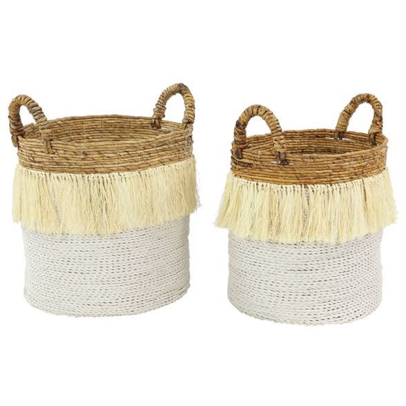 Olivia & May Set of 2 Large Round Seagrass Baskets with Handles Banana Bark and Fringe Detail Whi... | Target