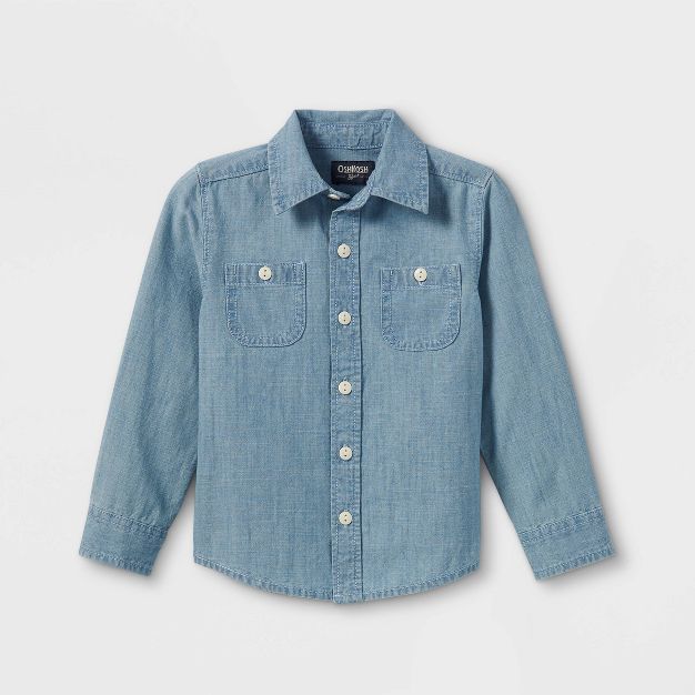 OshKosh B'gosh Toddler Boys' Chambray Woven Long Sleeve Button-Down Shirt - Medium Wash | Target