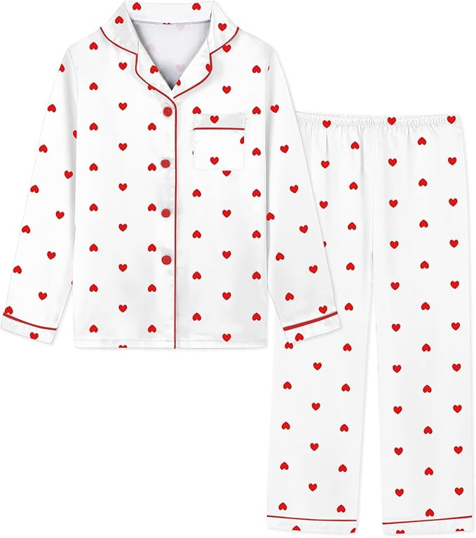 Schbbbta Girls & Women Pajamas Set, 2 Piece Satin Silky Pjs Button-Down Kids Sleepwear, 3 Years -... | Amazon (US)