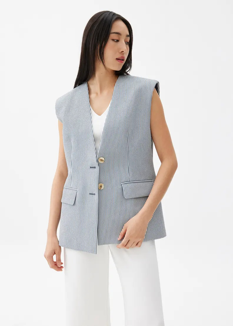 Striped V-neck Tailored Vest | Love, Bonito USA