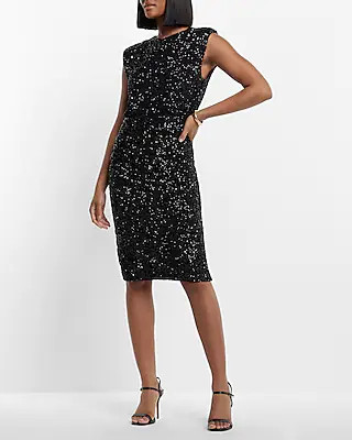 Sequin Crew Neck Midi Sheath Dress | Express