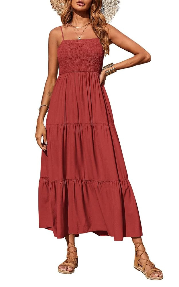 PRETTYGARDEN Women's Summer Maxi Dress 2025 Casual Boho Sleeveless Spaghetti Strap Smocked Tiered... | Amazon (US)