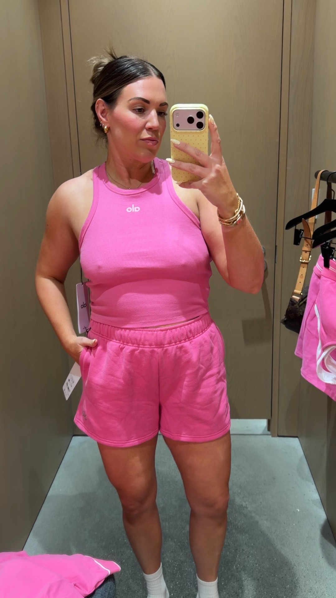 curvy midsize Alo Paradise Pink look! wearing size large in tank (will wear with bra) and size medium in shorts

#LTKMidsize #LTKActive #LTKSeasonal