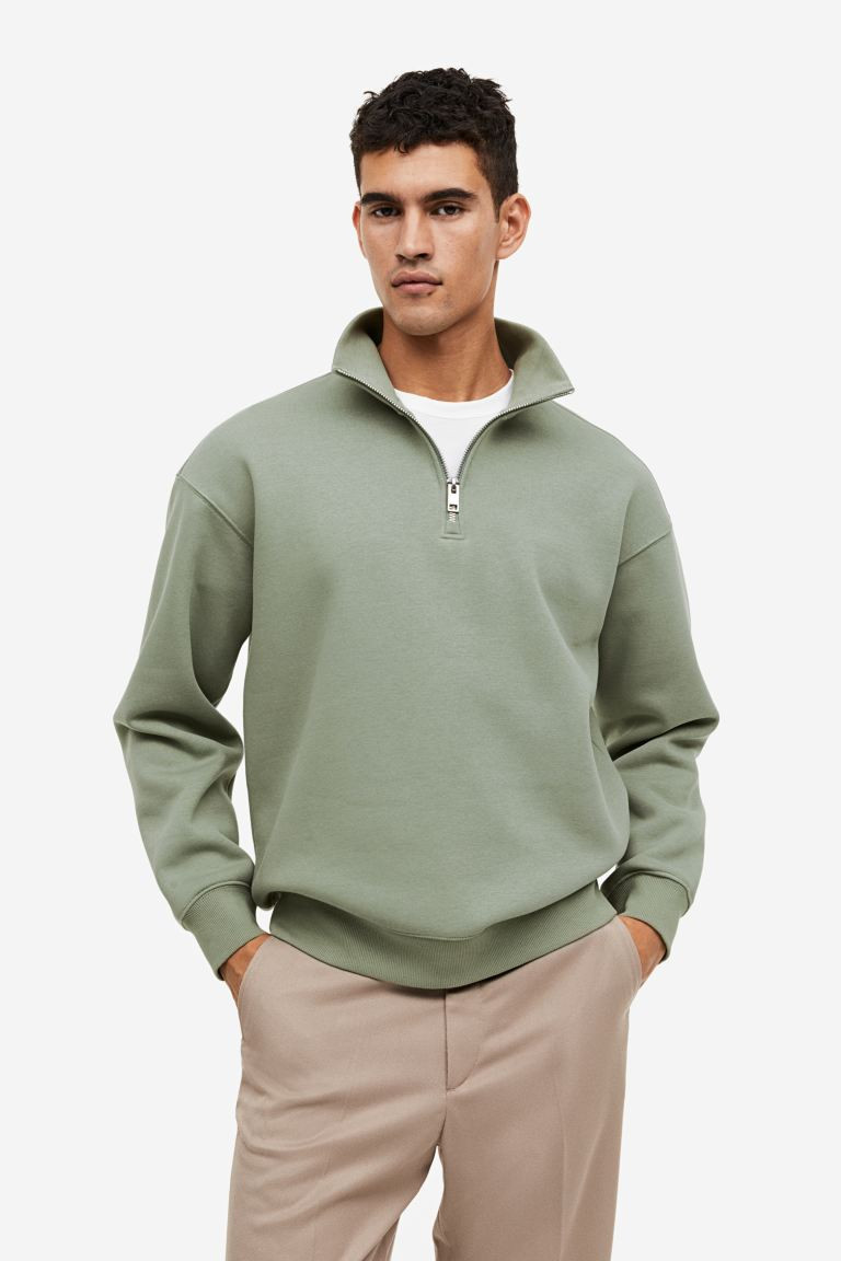 Relaxed Fit Half-zip Sweatshirt - Green - Men | H&M US | H&M (US + CA)