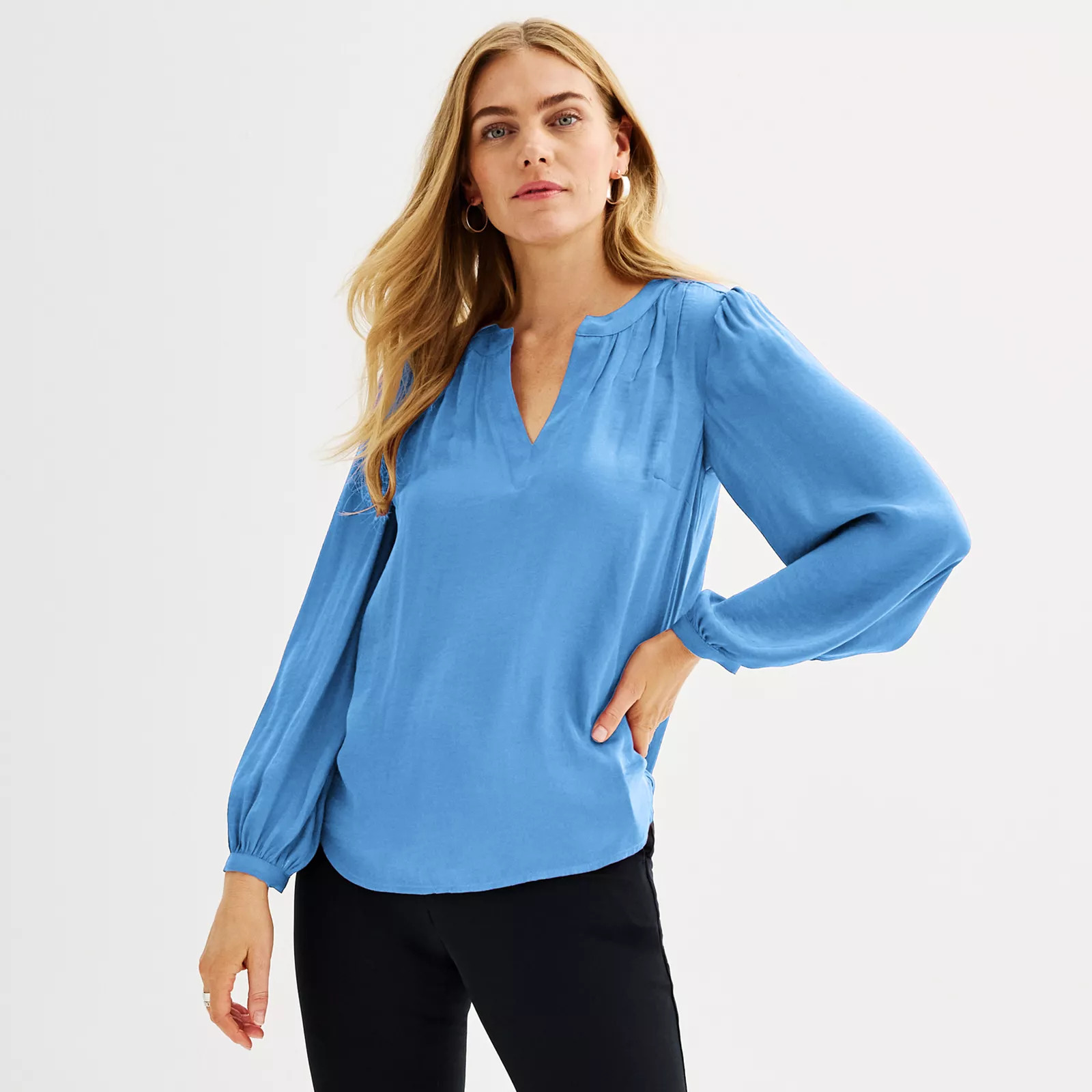 Women's Nine West Y-Neck Pintuck Blouse | Kohl's