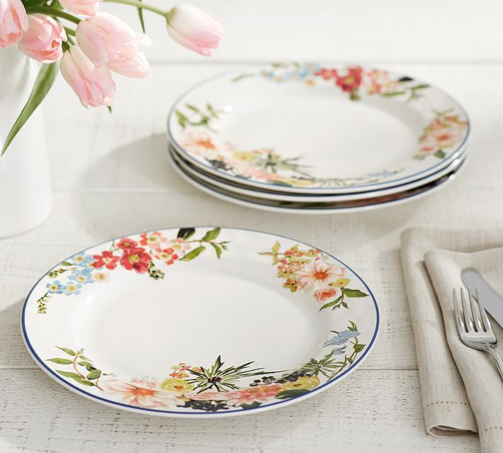 Floral Rim Stoneware Dinner Plates - Set of 4 | Pottery Barn (US)