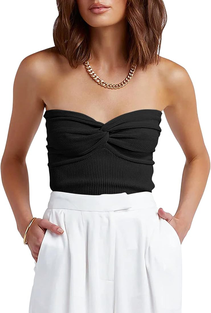 ANRABESS Women Strapless Crop Tube Top Sexy Ribbed Knit Twisted Knot Front Sleeveless Y2K Corset ... | Amazon (US)
