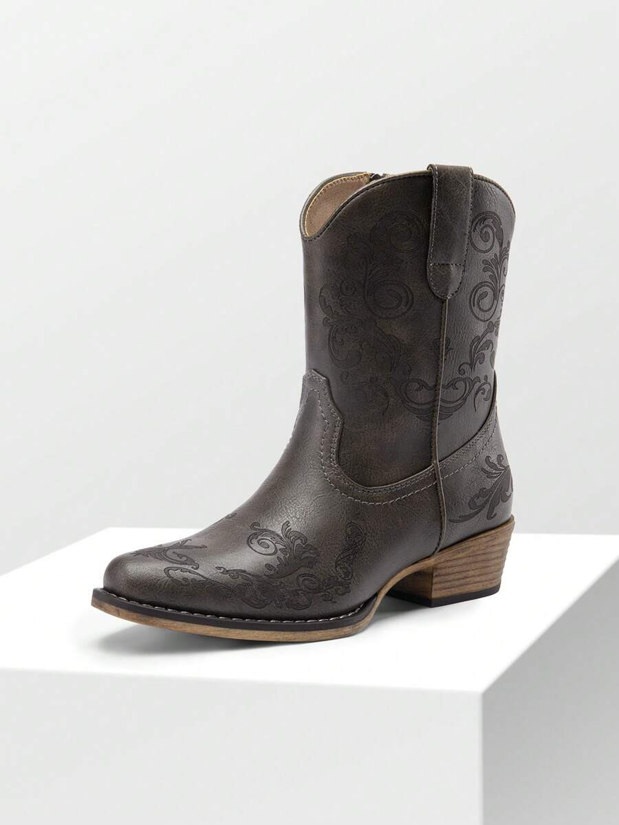 Women's Cowboy Cowgirl Western Side Zipper Ankle Boots Low Chunky Heels Square Toe Fall Short Boo... | SHEIN