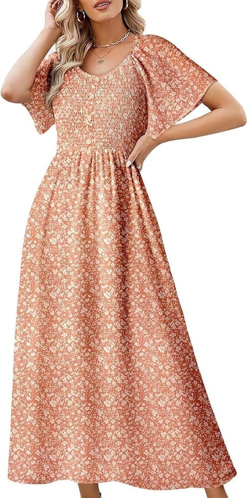 Dokotoo Womens Dresses 2025 Square Neck Tie Backless Summer Dresses Cap Sleeve Floral Buttoned Em... | Amazon (US)