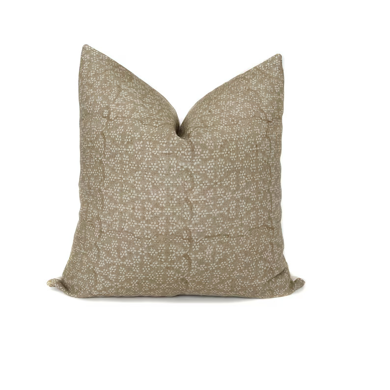 Floral Pillow Cover Tan Linen Beige Rustic Shabby Chic - Etsy | Etsy (US)