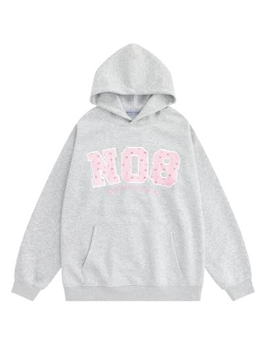 Aelfric Eden Womens Oversized Graphic Hoodies Y2k Flower Embroidery Number Print Pullover Hooded Sweatshirt Unisex Dark Grey Small | Amazon (US)