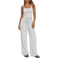 Trendy Queen Women's 2 Piece Lounge Set Spring Outfits - Camisole Top & Wide Leg Pants | Amazon (US)