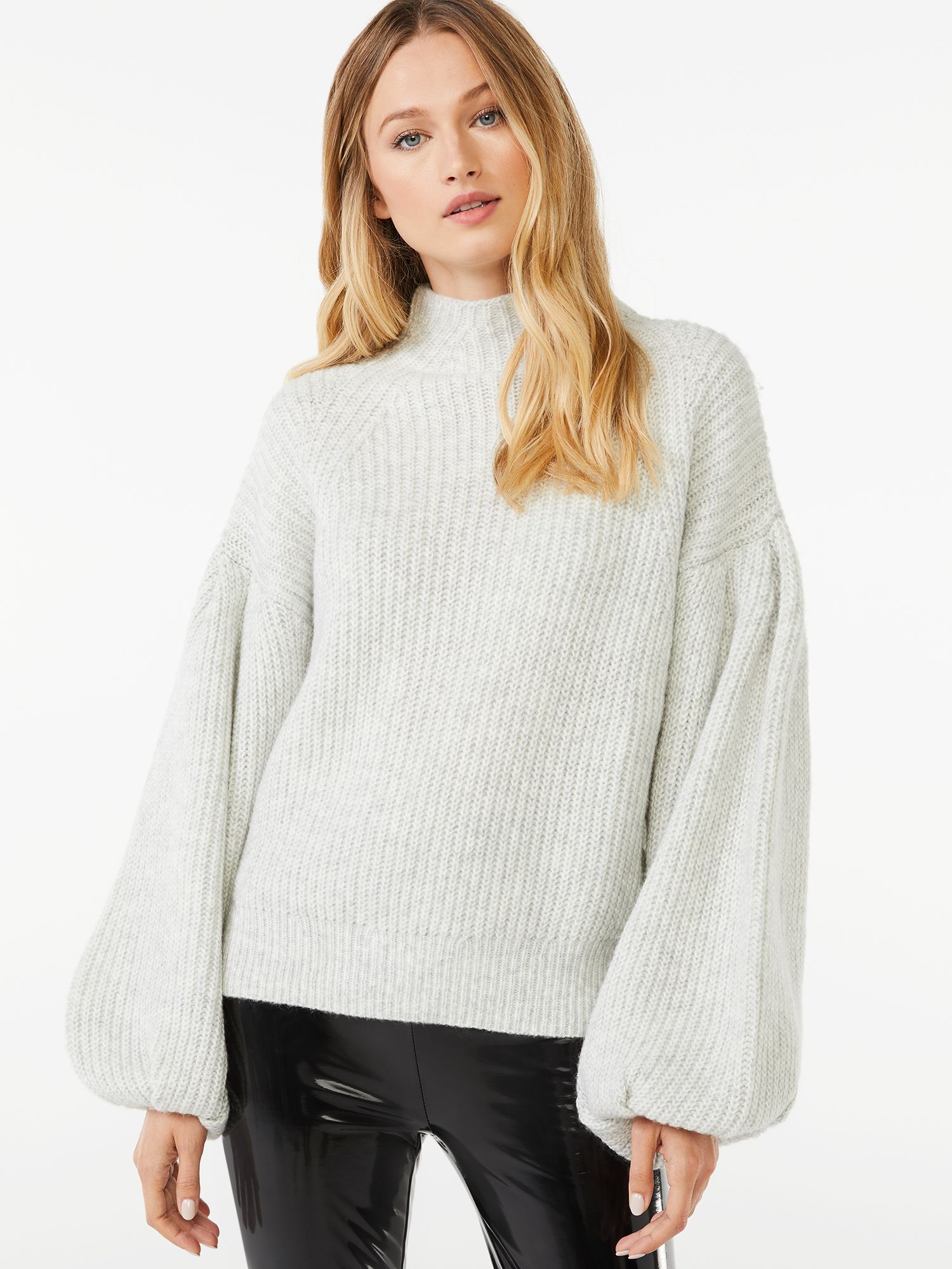 Scoop Women's Cozy Mock Neck Sweater with Balloon Sleeves - Walmart.com | Walmart (US)