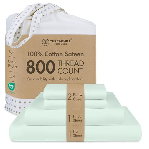 Threadmill 800 Thread Count Cotton Full Sheet Set, Sateen, 4-Piece, Cooling | Amazon (US)