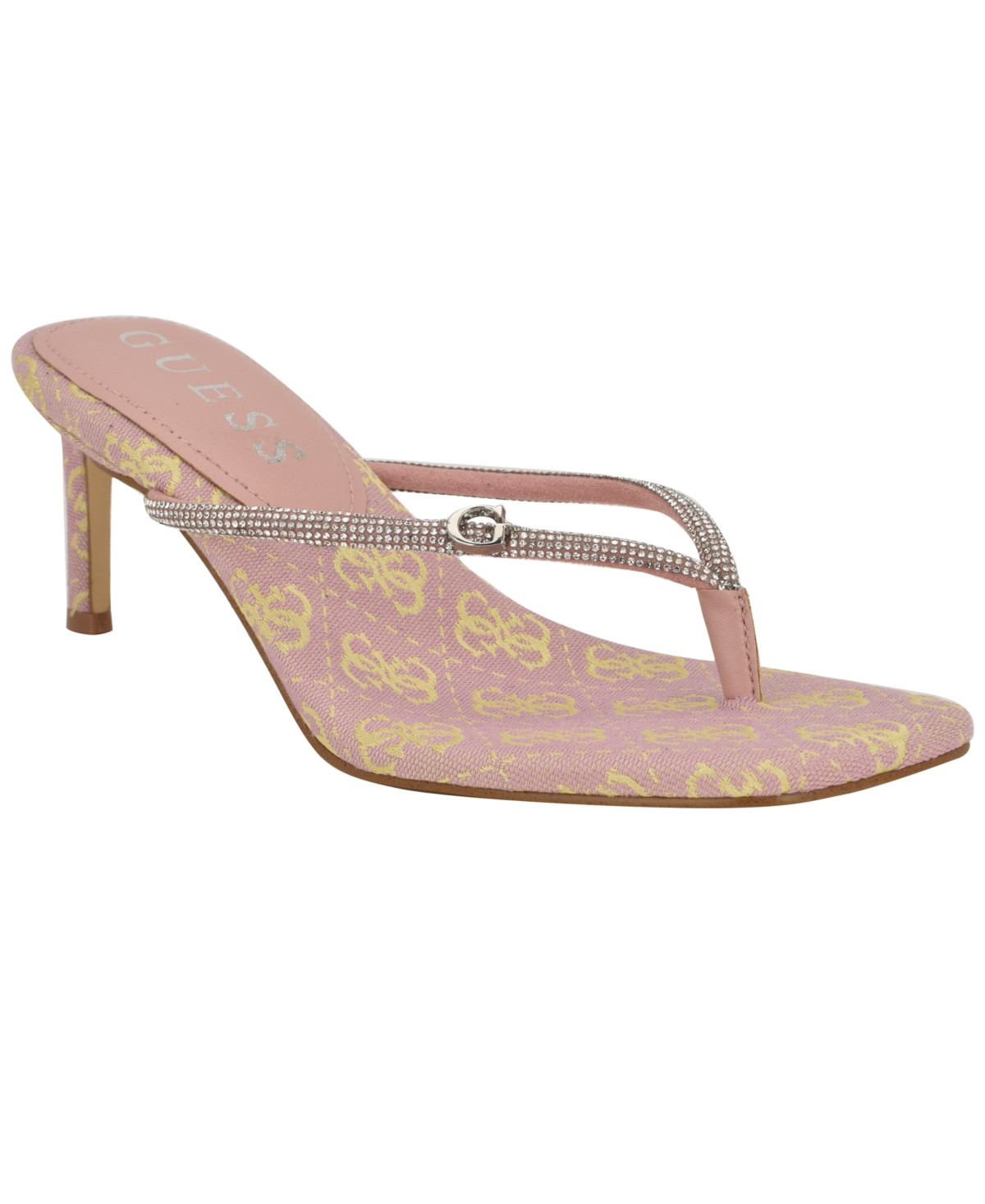 Guess Women's Mayan Rhinestone Thong Kitten Heel Sandals - Light Pink | Macy's