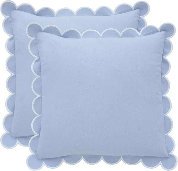 BEBE BASK Blue Scalloped Pillow Cover - Set of 2-18 x 18 Inch - Scallop Pillow Cover - Scalloped ... | Amazon (US)