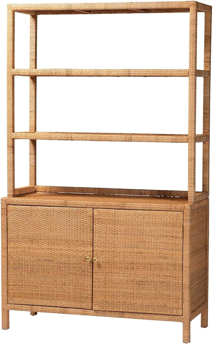 Bali & pari Mortis Natural Rattan Display Shelf with 2-Door Storage Cabinet – Coastal Boho Wick... | Amazon (US)
