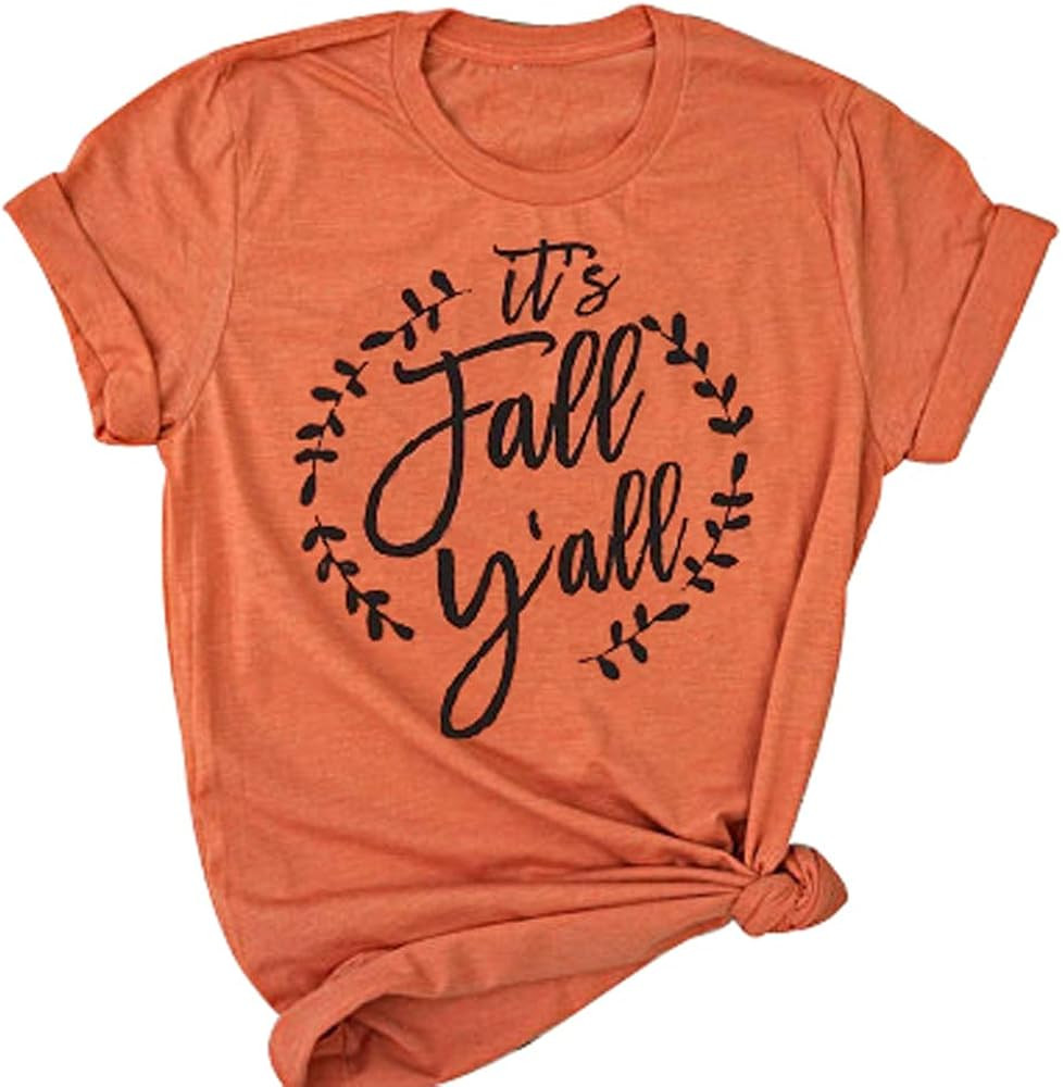 YUYUEYUE It's Fall Y'all Shirt Women Halloween T-Shirt Casual Short Sleeve Letter Funny Top Tee | Amazon (US)
