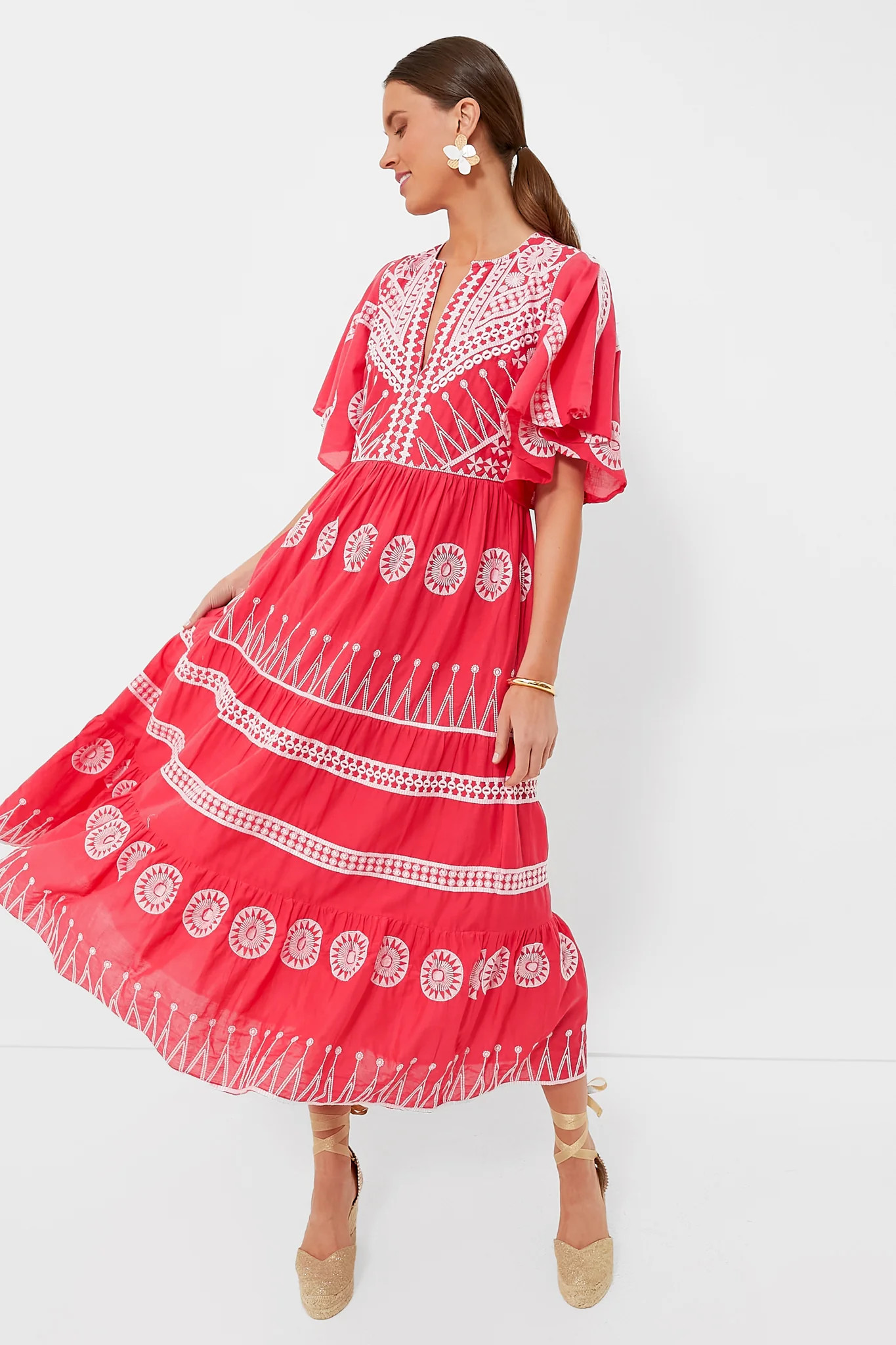Soleil Red Flirty V-Neck Maxi | Tuckernuck (US)