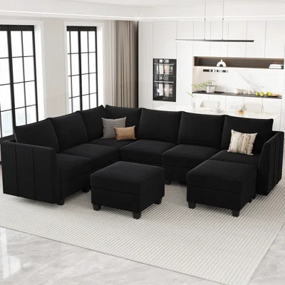 9-Piece U Shaped Velvet Freely Combined Modular Sofa L-Shaped Solid Wood Sectional Storage Couch Livingroom Sofa with Ottoman | Wayfair North America