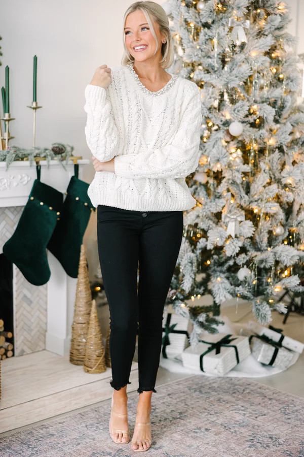 Fate: Just A Thought Cream White Embellished Sweater | The Mint Julep Boutique
