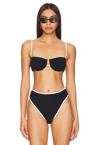 Montce Swim X Olivia Culpo Petal Bikini Top in Black Terry Rib from Revolve.com | Revolve Clothing (Global)