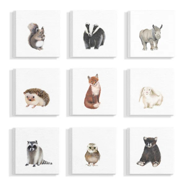 'Watercolor Woodland Animal Illustration' 9 Piece Watercolor Painting Print Set on Canvas | Wayfair North America