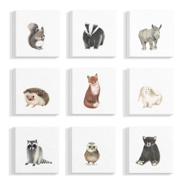 'Watercolor Woodland Animal Illustration' 9 Piece Watercolor Painting Print Set on Canvas | Wayfair North America