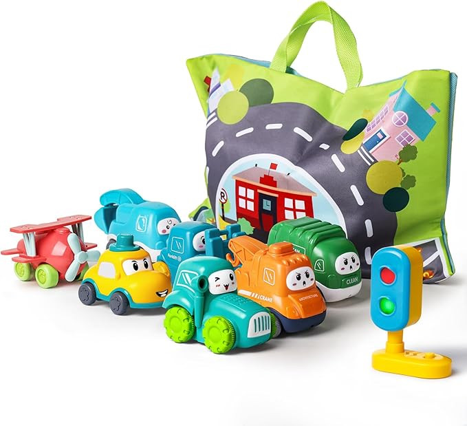 ALASOU 7 PCS Baby Cranes Car Toys with Playmat/Storage Bag|1st Birthday Gifts for Toddler Toys Ag... | Amazon (US)