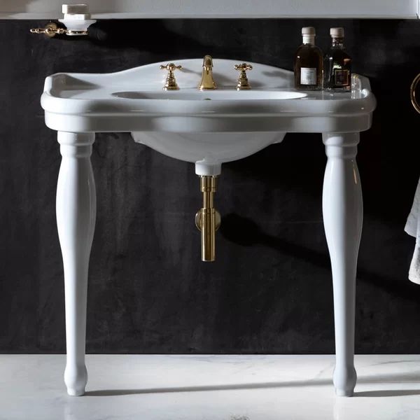 Contea 27.5" Tall White Ceramic Rectangular Console Bathroom Sink with Overflow | Wayfair North America