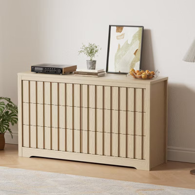 COZONY Fluted 6-Drawer Modern Dresser — Handleless Wooden TV Stand & Deep Storage Organizer for Bedroom, Living Room & Hallway, Natural Oak | Target