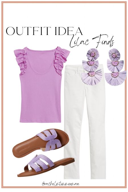 This cute ruffle top is currently on sale for $10. Comes in lots of colors! Love this lilac outfit idea. 

Outfit idea. Lavender. Ruffle top. LTK sale alert. Old navy. 