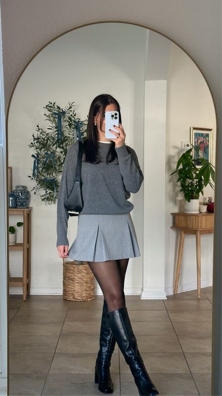 Mini skirt winter outfit 
wearing small skort (exact linked by sold out), xs sweater, xs tee, boots tts 

Cashmere sweater, tights, tall boots, mini skirt, pleated skirtt

#LTKSeasonal #LTKHoliday #LTKstyletip