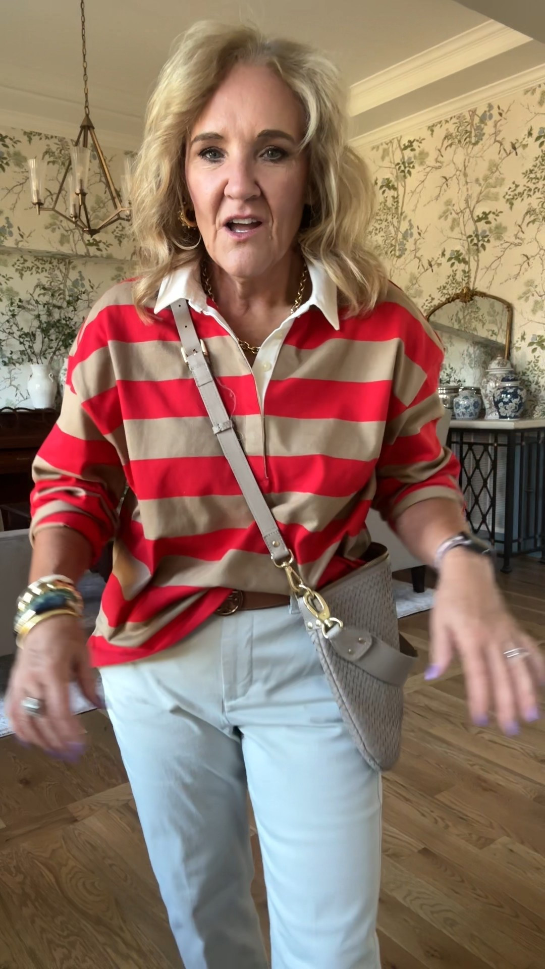 J.Crew factory outfit for fall
Rugby shirt I did size up to a large for a much roomier Fit the sleeves are wide, so you do have to turn them back 
Girlfriend Chino size 8 
Quince bag this is the large 
30% off jewelry with code NANETTE30

#LTKOver40 #LTKPetite #LTKSaleAlert