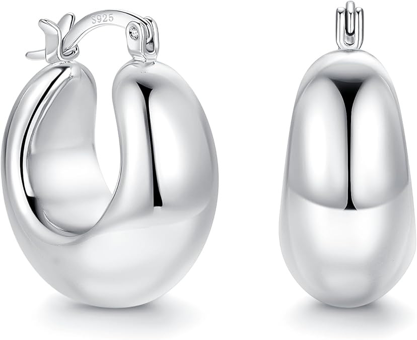 OOOPEL Gold Hoop Earrings for Women,925 Sterling Silver Chunky Hoop Earrings Hypoallergenic Light... | Amazon (US)