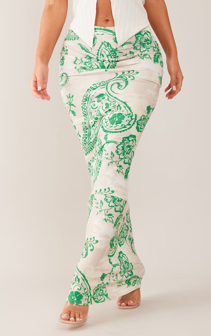Green Swirl Soft Touch Jersey Seam Maxi Skirt | PrettyLittleThing US